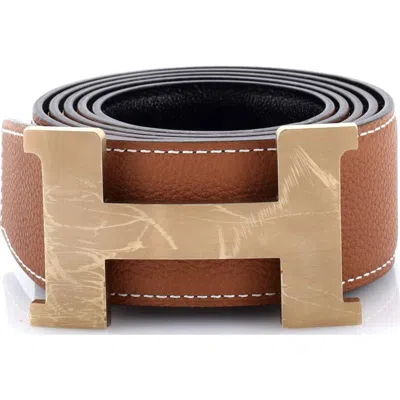 Pre-owned Hermes  Hermes Constance Reversible Belt Leather Wide In Brown