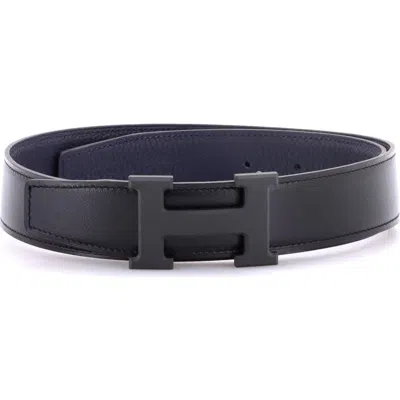 Pre-owned Hermes  Hermes Constance Reversible Belt Leather With So Black Matte Hardware Wide In White