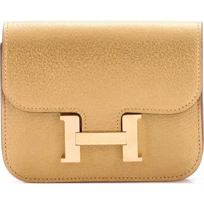 Pre-owned Hermes  Hermes Constance Slim Wallet Chevre Chamkilight In Gold