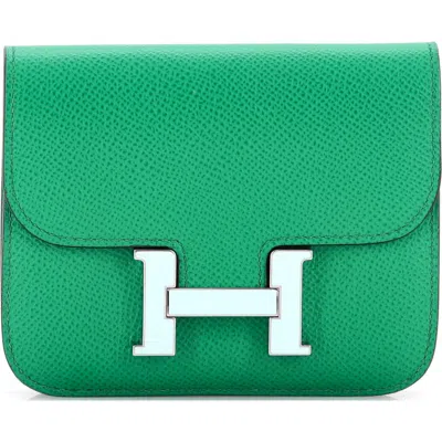 Pre-owned Hermes  Hermes Constance Slim Wallet Epsom In Green