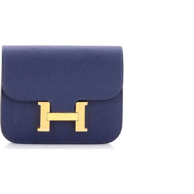 Pre-owned Hermes  Hermes Constance Slim Wallet Epsom In Blue