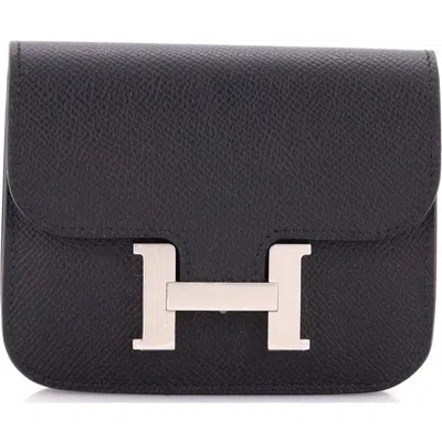 Pre-owned Hermes  Hermes Constance Slim Wallet Epsom In Black