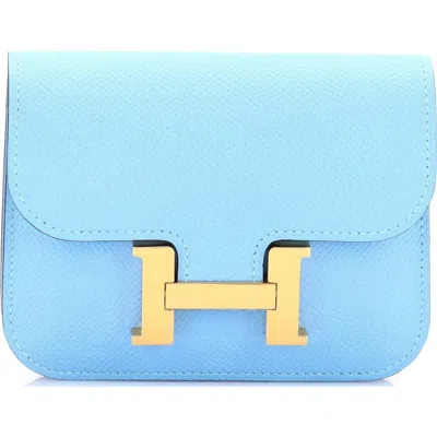 Pre-owned Hermes  Hermes Constance Slim Wallet Epsom In Blue