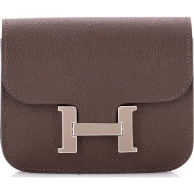 Pre-owned Hermes  Hermes Constance Slim Wallet Epsom In Brown