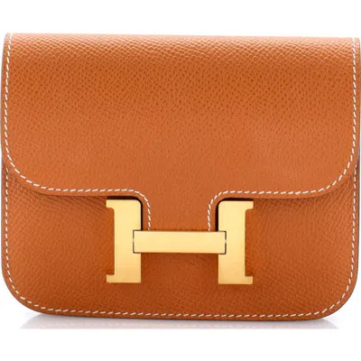 Pre-owned Hermes  Hermes Constance Slim Wallet Epsom In Orange