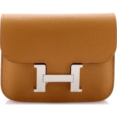 Pre-owned Hermes  Hermes Constance Slim Wallet Epsom In Brown