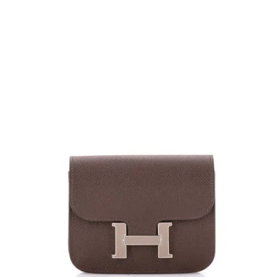 Pre-owned Hermes  Hermes Constance Slim Wallet Epsom In Gray