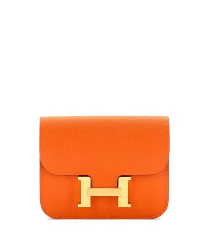 Pre-owned Pre-owned Hermes  Hermes Constance Slim Wallet Epsom In Orange