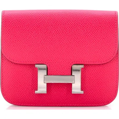 Pre-owned Hermes  Hermes Constance Slim Wallet Epsom In Pink