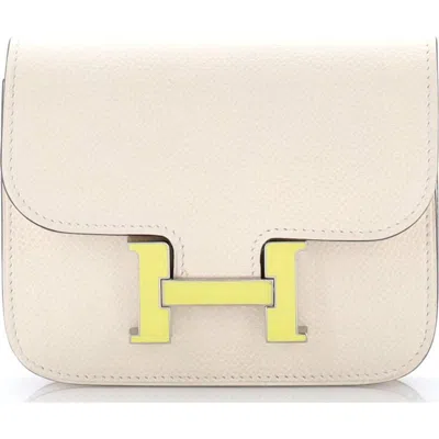 Pre-owned Hermes  Hermes Constance Slim Wallet Epsom In White