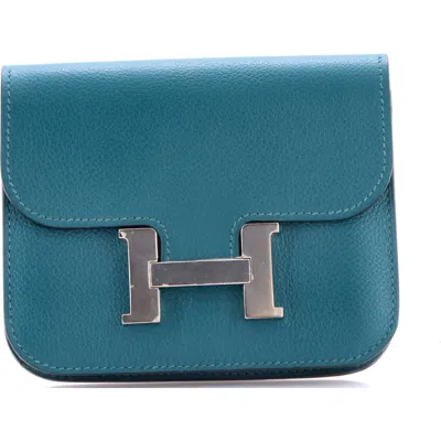 Pre-owned Hermes  Hermes Constance Slim Wallet Evercolor In Blue