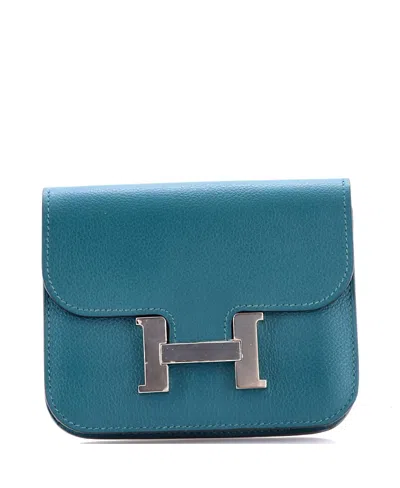Pre-owned Pre-owned Hermes  Hermes Constance Slim Wallet Evercolor In Blue