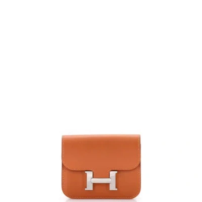 Pre-owned Hermes  Hermes Constance Slim Wallet Evercolor In Brown