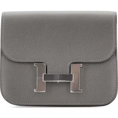 Pre-owned Hermes  Hermes Constance Slim Wallet Evercolor In Gray