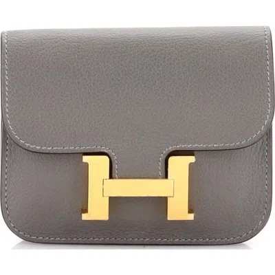 Pre-owned Hermes  Hermes Constance Slim Wallet Evercolor In Gray