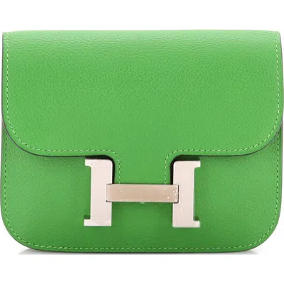 Pre-owned Hermes  Hermes Constance Slim Wallet Evercolor In Green