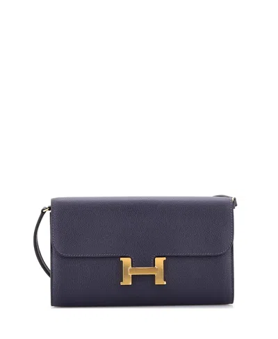Pre-owned Pre-owned Hermes  Hermes Constance To Go Mini Convertible Leather Wallet In Navy Blue