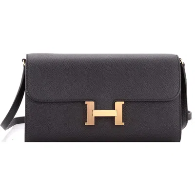 Pre-owned Hermes  Hermes Constance To Go Wallet Epsom In Black
