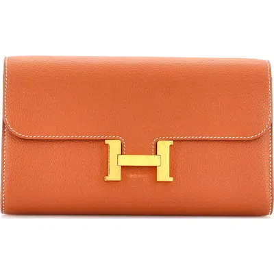 Pre-owned Hermes  Hermes Constance To Go Wallet Evercolor In Gold