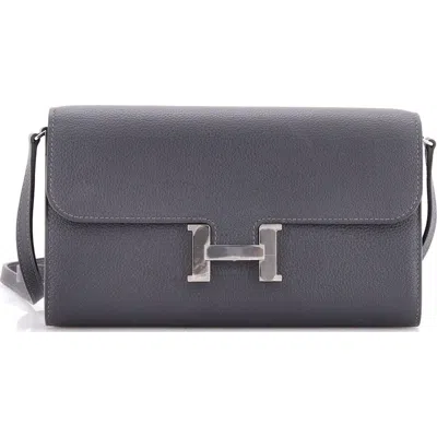Pre-owned Hermes  Hermes Constance To Go Wallet Evercolor In Gray