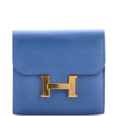 Pre-owned Pre-owned Hermes  Hermes Constance Wallet Epsom Compact In Blue
