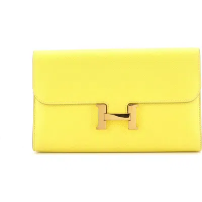 Pre-owned Hermes  Hermes Constance Wallet Epsom Long In Green