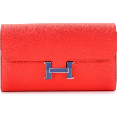Pre-owned Hermes  Hermes Constance Wallet Epsom Long In Red