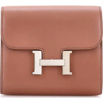 Pre-owned Hermes  Hermes Constance Wallet Tadelakt Compact In Gray