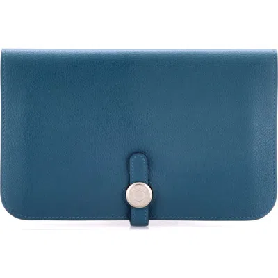 Pre-owned Hermes  Hermes Dogon Duo Combined Wallet Leather In Blue