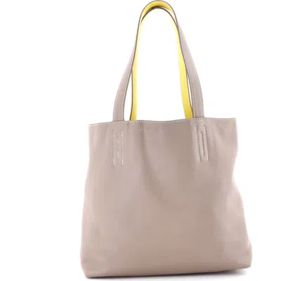 Pre-owned Hermes  Hermes Double Sens Tote Veau Sikkim 28 In Neutral