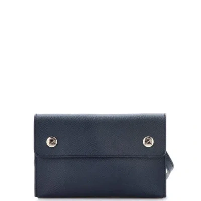 Pre-owned Hermes  Hermes Double Snap Pochette Crossbody Epsom In Blue