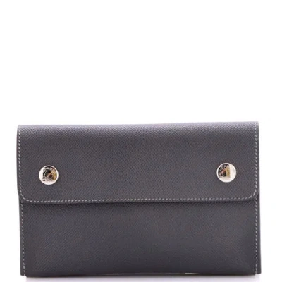 Pre-owned Hermes  Hermes Double Snap Pochette Crossbody Epsom In Gray