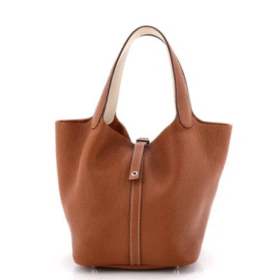 Pre-owned Hermes  Hermes Eclat Picotin Lock Bag Clemence Mm In Gold
