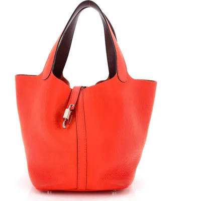 Pre-owned Hermes  Hermes Eclat Picotin Lock Bag Clemence Mm In Orange