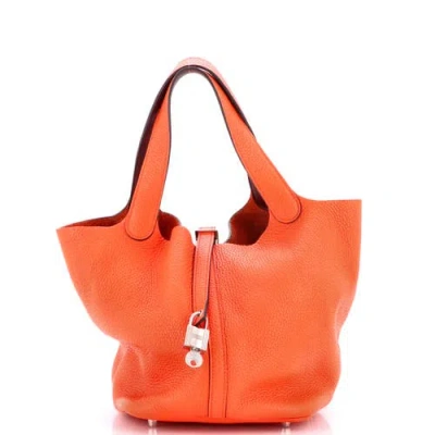 Pre-owned Hermes  Hermes Eclat Picotin Lock Bag Clemence Mm In Orange