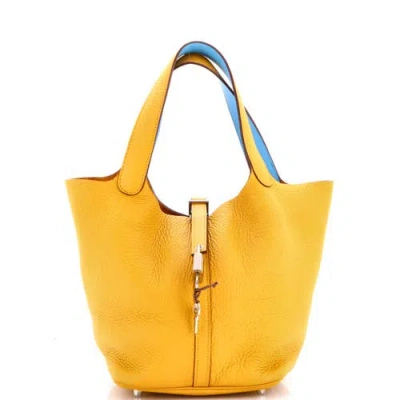 Pre-owned Hermes  Hermes Eclat Picotin Lock Bag Clemence Mm In Yellow