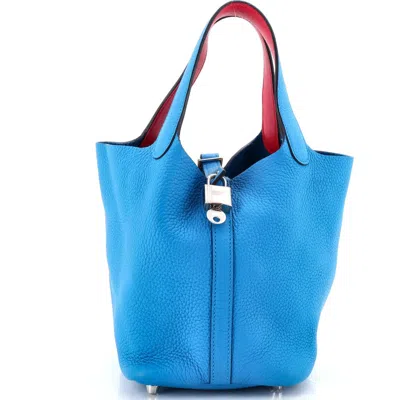 Pre-owned Hermes  Hermes Eclat Picotin Lock Bag Clemence Pm In Blue