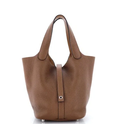 Pre-owned Hermes  Hermes Eclat Picotin Lock Bag Clemence With Swift Pm In Brown