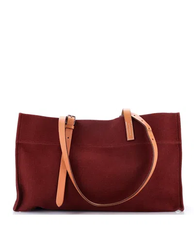 Pre-owned Pre-owned Hermes  Hermes Etriviere Elan Shopping Tote Toile And Leather In Burgundy