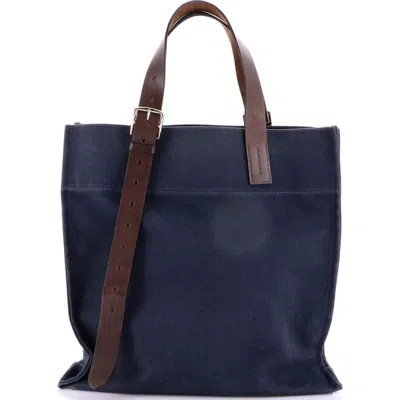 Pre-owned Hermes  Hermes Etriviere Shopping Tote Toile And Leather In Blue