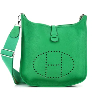 Pre-owned Hermes  Hermes Evelyne Bag Gen Iii Clemence Pm In Green