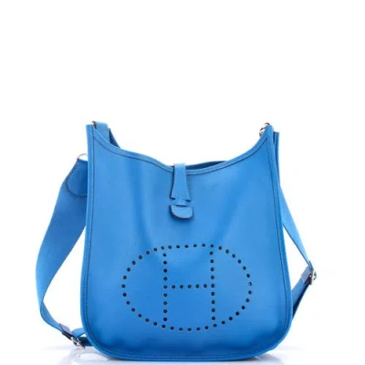 Pre-owned Hermes  Hermes Evelyne Bag Gen Iii Epsom Pm In Blue
