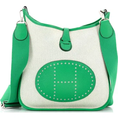 Pre-owned Hermes  Hermes Evelyne Bag Gen Iii Toile And Leather Pm In Green
