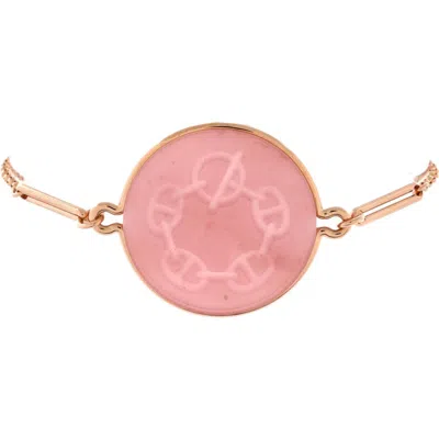 Pre-owned Hermes  Hermes Ex-libris Bracelet 18k Rose Gold With Pink Chalcedony Large