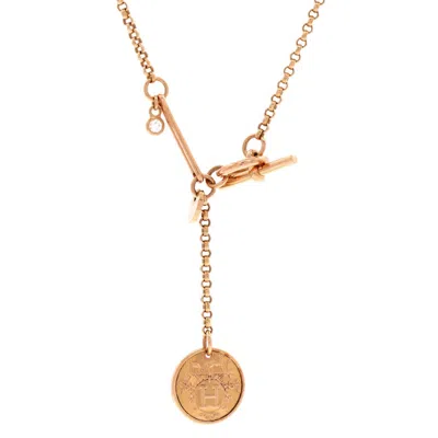 Pre-owned Hermes  Hermes Ex-libris Pendant Necklace 18k Rose Gold With Diamond Small