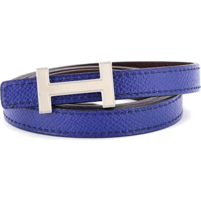 Pre-owned Hermes  Hermes Focus Reversible Belt Leather Thin In Blue