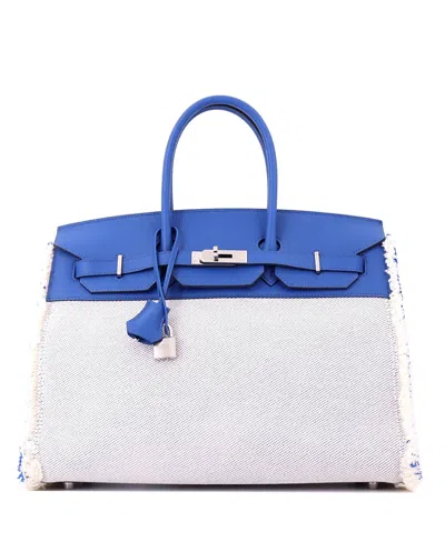 Pre-owned Pre-owned Hermes  Hermes Fray 35 Handbag Toile And Swift In Blue