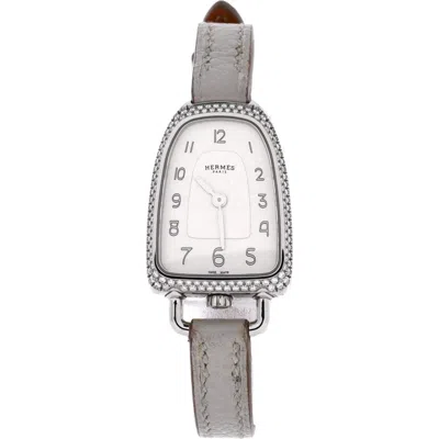 Pre-owned Hermes  Hermes Galop D'hermes Quartz Watch Stainless Steel And Leather With Diamond Bezel 21 In Metallic