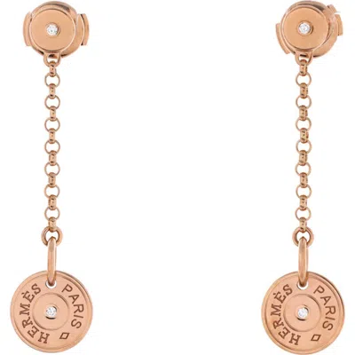 Pre-owned Hermes  Hermes Gambade Clou De Selle Earrings 18k Rose Gold With Diamonds