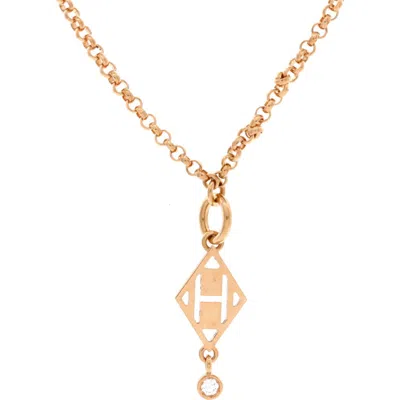 Pre-owned Hermes  Hermes Gambade H Pendant Necklace 18k Rose Gold With Diamond